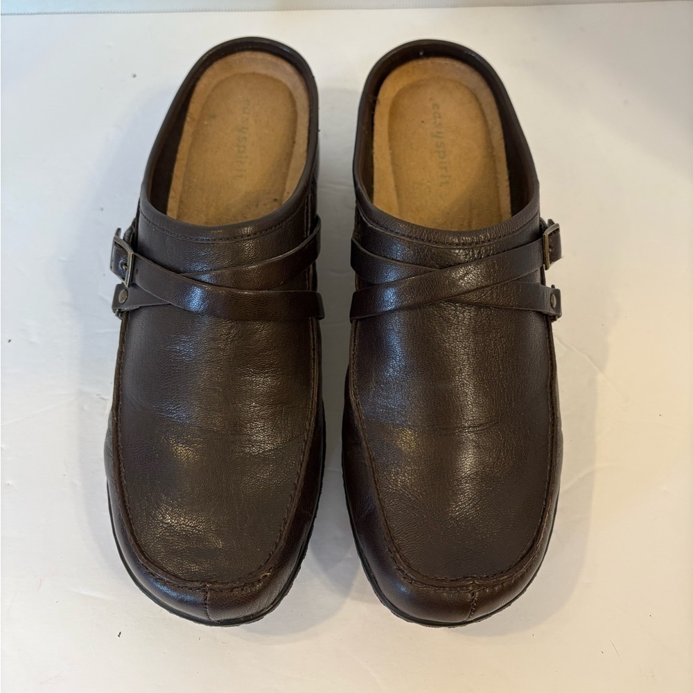Easy Spirit Esdechell brown leather slip on clogs shoes size 10 M